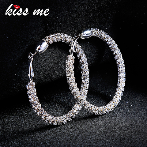 Женские серьги-кольца KISS ME, большие круглые серьги с кристаллами в Корейском стиле, ювелирные изделия большого размера ► Фото 1/6
