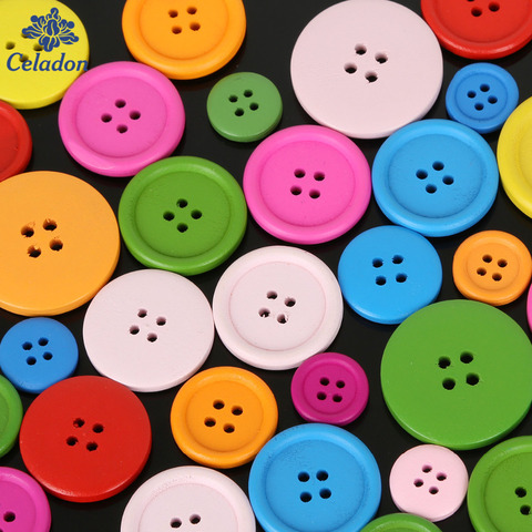 Декоративные кнопки для скрапбукинга, 20-100 шт, 4 отверстия, деревянные кнопки, 15 мм-30 мм, 2017 ► Фото 1/6