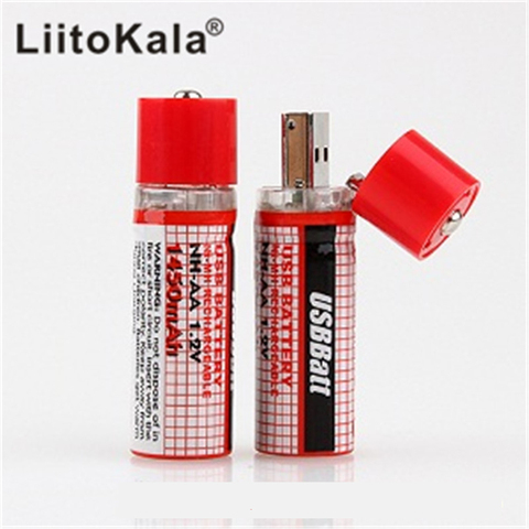 Аккумуляторная батарея LiitoKala AA Mini, 2 шт., Nimh AA 1,2 В, 1450 мАч, NIMH USB AA 1450 с цветной картой CE FCC ROHS ► Фото 1/6