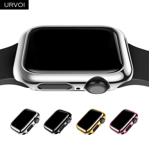 Чехол URVOI для Apple Watch series 4 5 6, блестящий пластиковый бампер с гальваническим покрытием, жесткий чехол с рамкой для iWatch, тонкий Ультратонкий чехол ► Фото 1/6