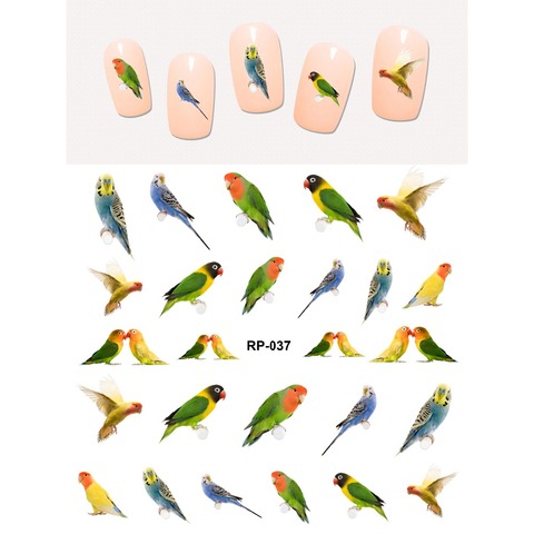 Нейл-арт, водная наклейка, слайдер для ногтей, птица, попугай, Попинджей, дятел, Орел, ласточка, фазан, лебедь RP037-042 ► Фото 1/6