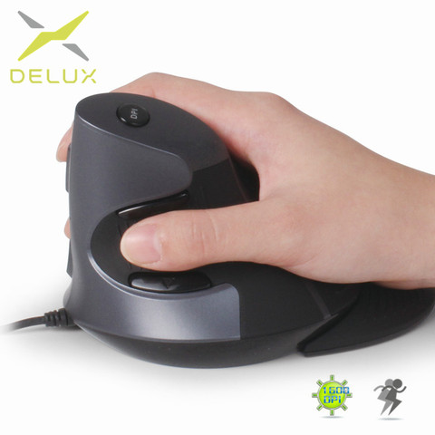 Delux M618BU эргономичная офисная Вертикальная мышь, 6 кнопок, 600/1000/1600 dpi, мыши с правой рукой, коврик для запястья, для ПК, ноутбука, компьютера ► Фото 1/6
