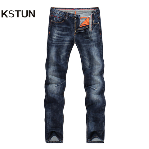 KSTUN известный бренд джинсы мужские классические прямо полнят случайные бизнес мужские штаны темно - синий деним хлопок весной и осенью высо... ► Фото 1/6