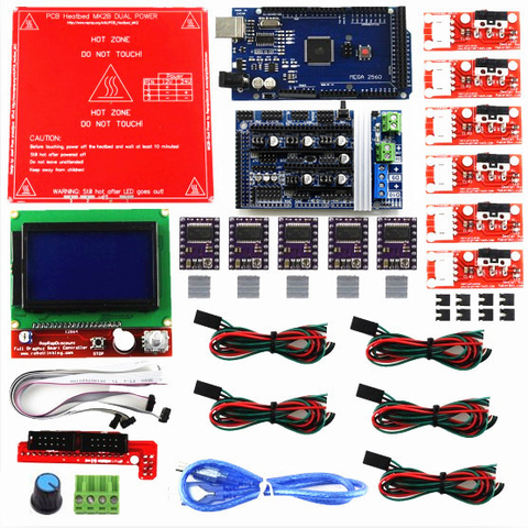 Комплект Reprap Ramps 1,6 с Mega 2560 r3 + Heatbed MK2B + 12864 ЖК-контроллер + DRV8825 + механический переключатель + кабели для 3D-принтера ► Фото 1/1