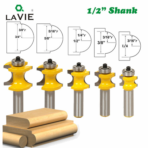 LAVIE 5 шт. 12 мм 1/2 хвостовик Bullnose полукруглая бита с подшипником торцевая фреза Биты для деревообработки инструмент фреза MC03009 ► Фото 1/5