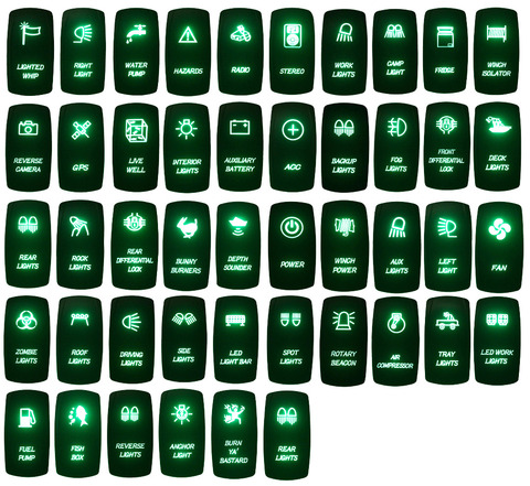 12 В/24 В, водонепроницаемая светодиодная панель IP66 с 5 контактами ВКЛ./ВЫКЛ., зеленый светодиодный клавишный переключатель для ARB/CARLING/NARVA/4x4 сти... ► Фото 1/6