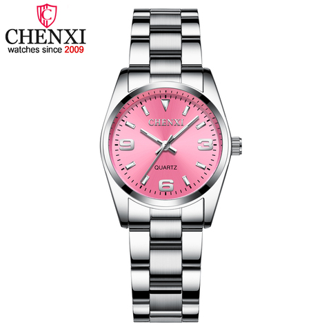 Модные часы CHENXI с розовым циферблатом для женщин 2022 высококачественные кварцевые часы элегантное платье женские наручные часы из нержавею... ► Фото 1/6