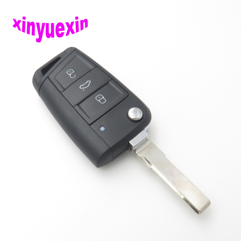 Xinyuexin Флип дистанционный Автомобильный ключ оболочка Брелок чехол для VW Golf 7 для Skoda Octavia A7 флип 3 кнопки сменный Корпус Ключа без логотипа ► Фото 1/5