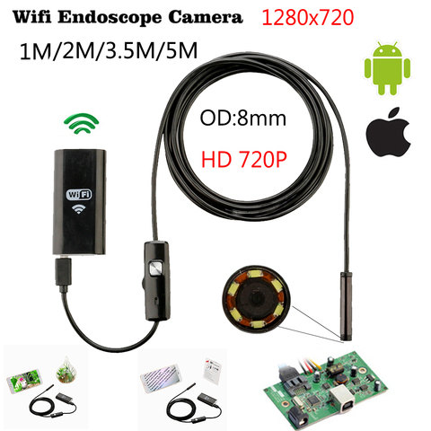 Камера-эндоскоп Ip67, Водонепроницаемая мини-камера-эндоскоп, 8 мм, 1/3/5 м, Wi-Fi, Android, IOS, Ipad ► Фото 1/6