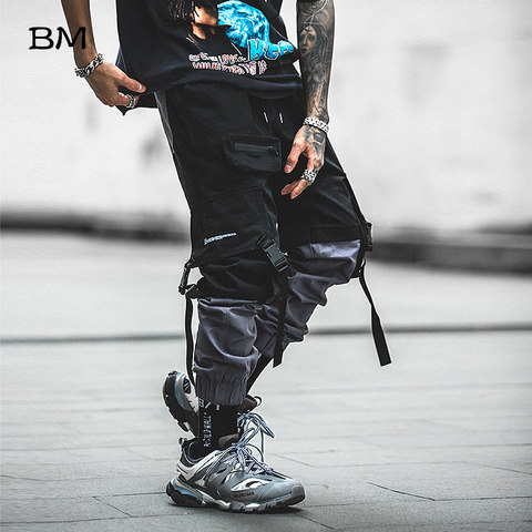 Мужские брюки-карго в стиле хип-хоп, повседневные черные брюки-карго в Корейском стиле, уличная одежда ► Фото 1/5