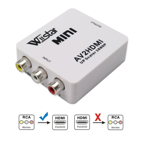 Wiistar Mini 1080P AV RCA в HDMI, видео конвертер AV2HDMI RCA AV HDMI CVBS в HDMI адаптер для HD ТВ, PS3, ПК, DVD, Xbox ► Фото 1/1