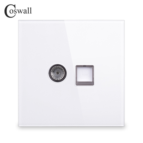 Панель Coswall из закаленного стекла, CAT5E RJ45, разъем для передачи данных через Интернет, розетка для телевизора, белая, черная, серая ► Фото 1/6