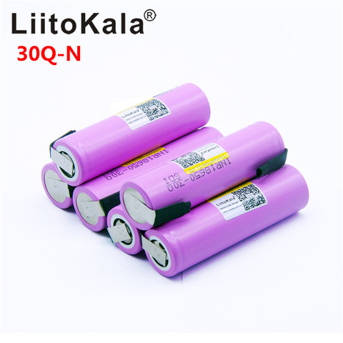 LiitoKala 100% оригинал, 3,7 В INR 18650 30Q 3000 мАч перезаряжаемые батареи для 18650 батареи с высокой разгрузкой + никелевые полоски «сделай сам» ► Фото 1/6