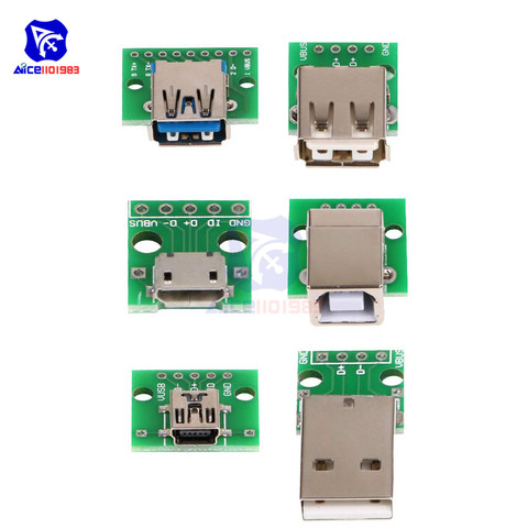 5 шт./лот, Micro/Mini USB/USB A Male/USB 2,0/3,0 A Female/USB B интерфейс к 2,54 мм DIP PCB адаптер, коммутационная плата ► Фото 1/6