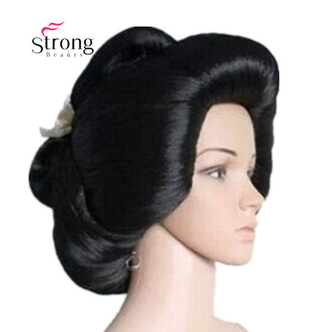Черный японский парик Geisha Flaxen из синтетических волос для ежедневного Косплея ► Фото 1/2