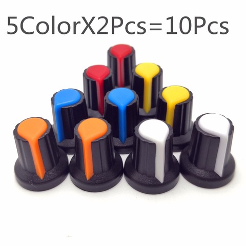 5 цветов X 2 шт., 10 шт., 6 мм, диаметр вала, пластиковые ручки потенциометра с резьбой, колпачки, отверстие вала AG2, желтый, оранжевый, синий ► Фото 1/2
