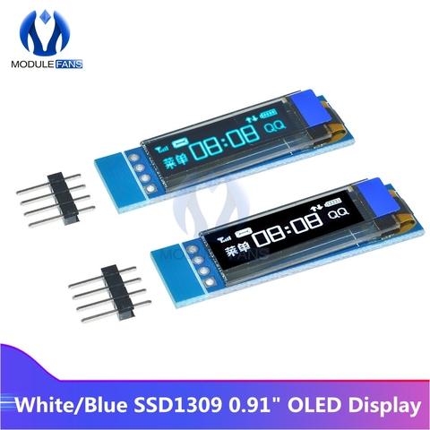 Синий/белый OLED ЖК-дисплей 0,91 дюйма 128x32 IIC I2C Последовательный модуль SSD1306 Драйвер IC 0,91 