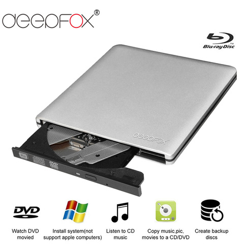 Алюминиевый Blu-Ray привод Deepfox, тонкая горелка USB 3,0 Bluray, диск для записи CD/DVD RW, 3D, 4K, Blu-ray, диск для ноутбука ► Фото 1/6