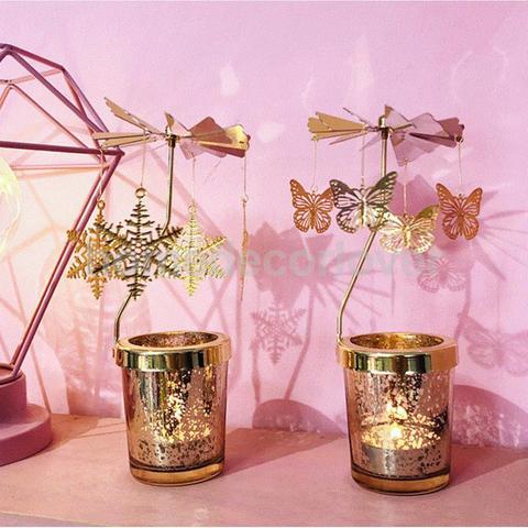 Carrousel чайный светильник, вращающийся подсвечник, романтичный Золотой Ночной светильник, креативные подарки, праздничная декоративная ламп... ► Фото 1/6