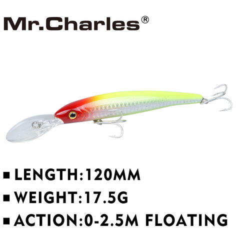 Mr.Charles CMC017 рыболовная приманка 120 мм/17,5 г 0-2,5 м, плавающая твердая приманка, гольян, 3D-глаза, сильный искушение, крючок из высокоуглеродистой с... ► Фото 1/6