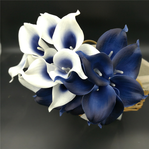 Темно-синие лилии Пикассо, настоящие на ощупь цветы для свадебных букетов, центральные искусственные цветы для свадьбы ► Фото 1/6