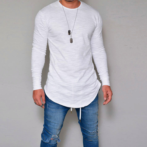 Мужская Однотонная футболка Kanye West, повседневная облегающая футболка с длинными рукавами и круглым вырезом, модель WGTX61, 2022 ► Фото 1/6