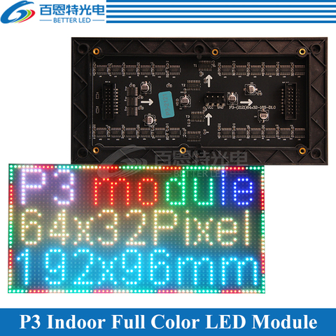 Светодиодный модуль P3 для внутренней панели, 3 в 1, RGB, SMD 1/16, 192*96 мм, 64*32 пикселей, полноцветный светодиодный модуль P3 для панели дисплея ► Фото 1/2