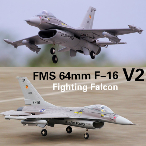 FMS 64 мм F16 F-16 V2 Falcon Ducted Fan EDF Jet Grey EPO 4S Scale RC модель самолета истребителя хобби самолета PNP ► Фото 1/6