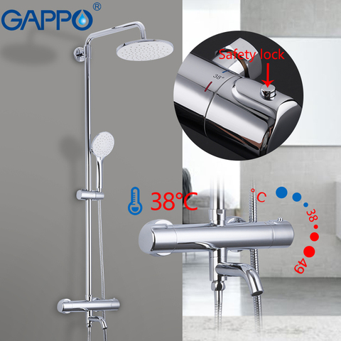 Душевая система GAPPO G2490, термостат, смеситель «Водопад», дождевая Душевая система, кран для ванной комнаты, настенный ► Фото 1/6