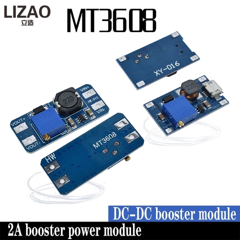 Регулируемый Модуль повышения LIZAO MT3608, 2 А, Повышающий Модуль пластины с MICRO USB 2 В-24 В до 5 В 9 в 12 В 28 в ► Фото 1/6