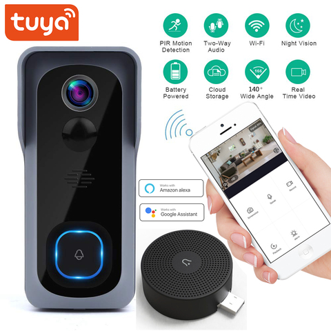 Умный дверной звонок Tuya, Wi-Fi, 1080P, Поддержка Google home, Amazon, Alexa, Chromecast, голосовое управление, умный дверной звонок, облачная камера ► Фото 1/5