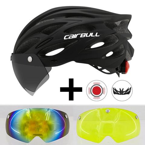 Cairbull, Сверхлегкий велосипедный шлем со съемным козырьком, очки для езды на велосипеде, задний фонарь, интегрированный в форму, горные шоссей... ► Фото 1/6