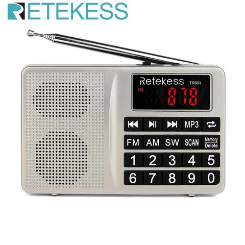 Радиоприемник RETEKESS TR603, FM, AM, USB, Mp3, Цифровая настройка, поддержка TF-карты, с перезаряжаемой батареей ► Фото 1/6