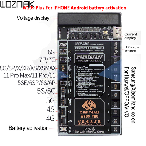 Плата активации батареи W209 Pro 2 в 1 для iPhone 4-8 Xs Xsmax XR 11 Pro Promax Samsung Xiaomi, тестер заряда печатной платы ► Фото 1/6