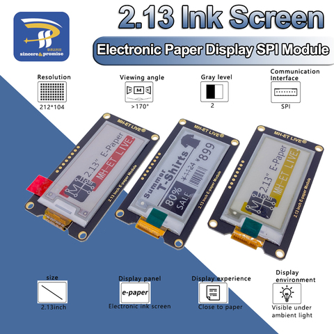 Модуль электронной бумаги 2,13 дюйма, 2,13 дюйма, E-Ink, экран дисплея EInk, поддержка SPI для Arduino UNO STM32 Raspberry PI ESP32 ► Фото 1/6