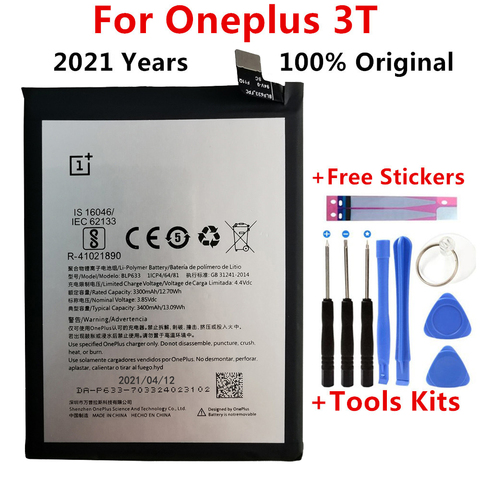 100% Оригинальный аккумулятор для Oneplus 3T Высокое качество 3400 мАч BLP633 Замена для смартфона Oneplus Three T + трек-код ► Фото 1/4