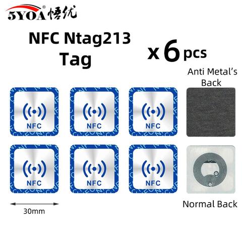 Стикер NFC Ntag213, 6 шт., Ntag 213 для Huawei, универсальная бирка 13,56 МГц, rfid-ключ, сверхлегкие бирки ► Фото 1/6