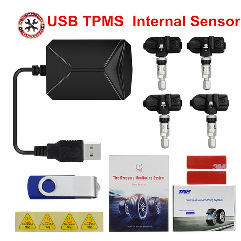 Универсальная автомобильная система контроля давления в шинах TPMS, ЖК-дисплей с 4 внутренними датчиками, зарядное устройство USB для всех автомобилей ► Фото 1/6