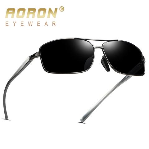 AORON Classic Ретро Для мужчин s поляризованных солнцезащитных очков Для мужчин прямоугольные солнцезащитные очки Алюминий рамка UV400, мужские очк... ► Фото 1/6
