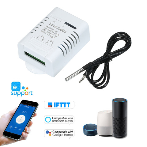 EWeLink TH-16 умный Wifi переключатель 16A/3500 Вт контроль температуры водонепроницаемый беспроводной комплект для автоматизации дома для Alexa Google Home ► Фото 1/6