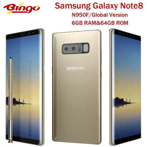 Телефон Samsung Galaxy Note8 N950F Note 8, глобальная версия, разблокированный, 4G LTE, Восьмиядерный, экран 6,3 дюйма, двойная камера 12 МП, ОЗУ 6 Гб ПЗУ 64 ГБ, сканер отпечатка пальца ► Фото 1/6