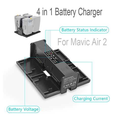 4 в 1 Портативный складное зарядное устройство usb хаб для Mavic Air 2/ 2S Дрон Батарея Смарт Зарядное устройство с светодиодный Экран ► Фото 1/6