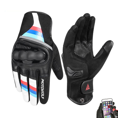 Дышащие кожаные мотоциклетные перчатки, гоночные перчатки с сенсорным экраном, мужские перчатки для мотокросса для BMW R1200GS F800GS KTM HONDA 2022 ► Фото 1/6