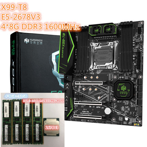 Huananzhi X99-T8 конфигурация Xeon E5 2678 v3 4 шт. 8 ГБ = 32 Гб 1600 МГц DDR3 память ECC REG X99 2678V3 ► Фото 1/5