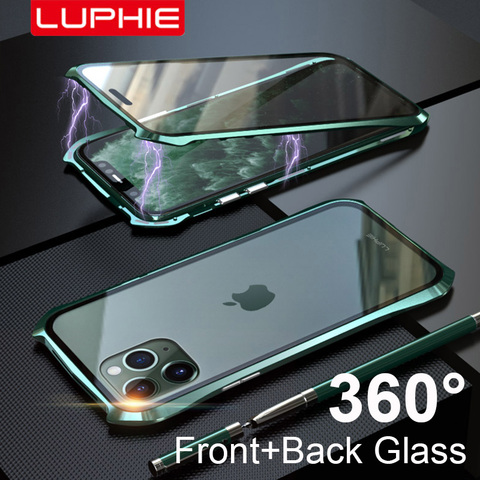 Оригинальный 360 полностью Магнитный чехол Luphie для iPhone 11 Pro Max 9H, чехол из закаленного стекла для iPhone 11 Pro, чехлы ► Фото 1/6