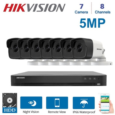 Камера видеонаблюдения Hikvision, камера ночного видения 4 в 1, 8 каналов, камера видеонаблюдения с функцией ночного видения, 7 шт., CVI/TVI/AHD/CVBS, 5 Мп ► Фото 1/5