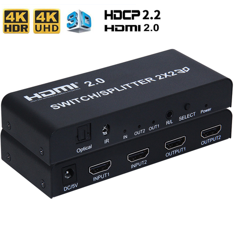 Сплиттер-переключатель HDMI 2,0 с аудио toslink и Aux 2X2 HDMI 2,0, сплиттер-бокс UHD 4K 60Hz HDR HDCP 2,2 для PS4 pro и т. Д. ► Фото 1/6