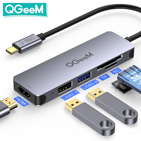 QGeeM USB C Hub Dock для Macbook Pro Air 2022 Xiaomi Multi 3.0 USB Hub Type C Адаптер SD TF Card Readers HDMI Splitter Type-C Hub для ноутбуков Ноутбуки Планшеты Apple iPad Pro Компьютер Аксессуары д... ► Фото 1/6