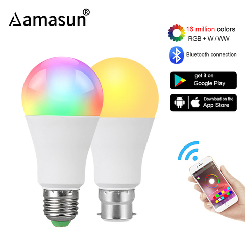 Беспроводная Bluetooth 4,0 умная лампа с регулируемой яркостью, 20 Вт 15 Вт E27 B22 RGB + W + WW Светодиодная лампа для изменения цвета, совместимая с IOS/Android ► Фото 1/6