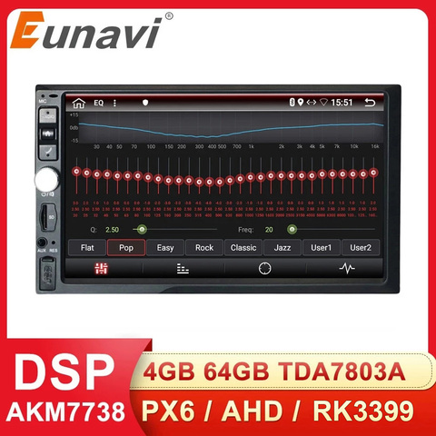 Eunavi 2 Din 7 ''Универсальный Android 9,0 4 Гб 64 ГБ Автомобильный мультимедийный Радио Стерео GPS навигация WiFi сенсорный экран DSP 2din без DVD CD ► Фото 1/5